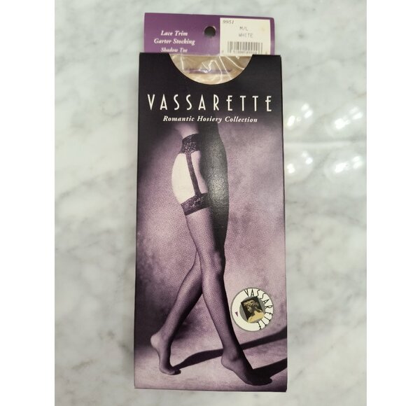 NEW VTG Y2K Vassarette White Lace Trim Garter Romantic Hosiery - Women's M/L - Picture 1 of 2